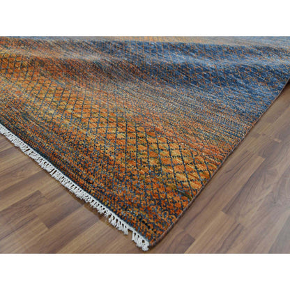 Modern and Contemporary Wool Hand Knotted Rug Orange 10.0x14.5 -O079171