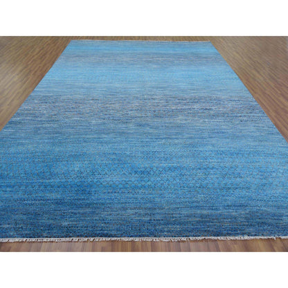 Modern and Contemporary Wool Hand Knotted Rug Blue No Border 10.0X14.3 -O079172