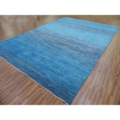 Modern and Contemporary Wool Hand Knotted Rug Blue No Border 10.0X14.3 -O079172