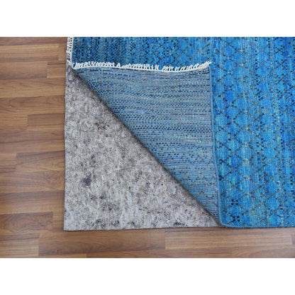 Modern and Contemporary Wool Hand Knotted Rug Blue No Border 10.0X14.3 -O079172