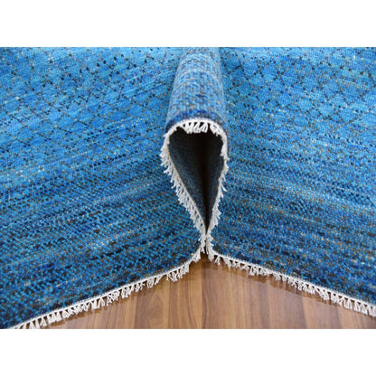 Modern and Contemporary Wool Hand Knotted Rug Blue No Border 10.0X14.3 -O079172