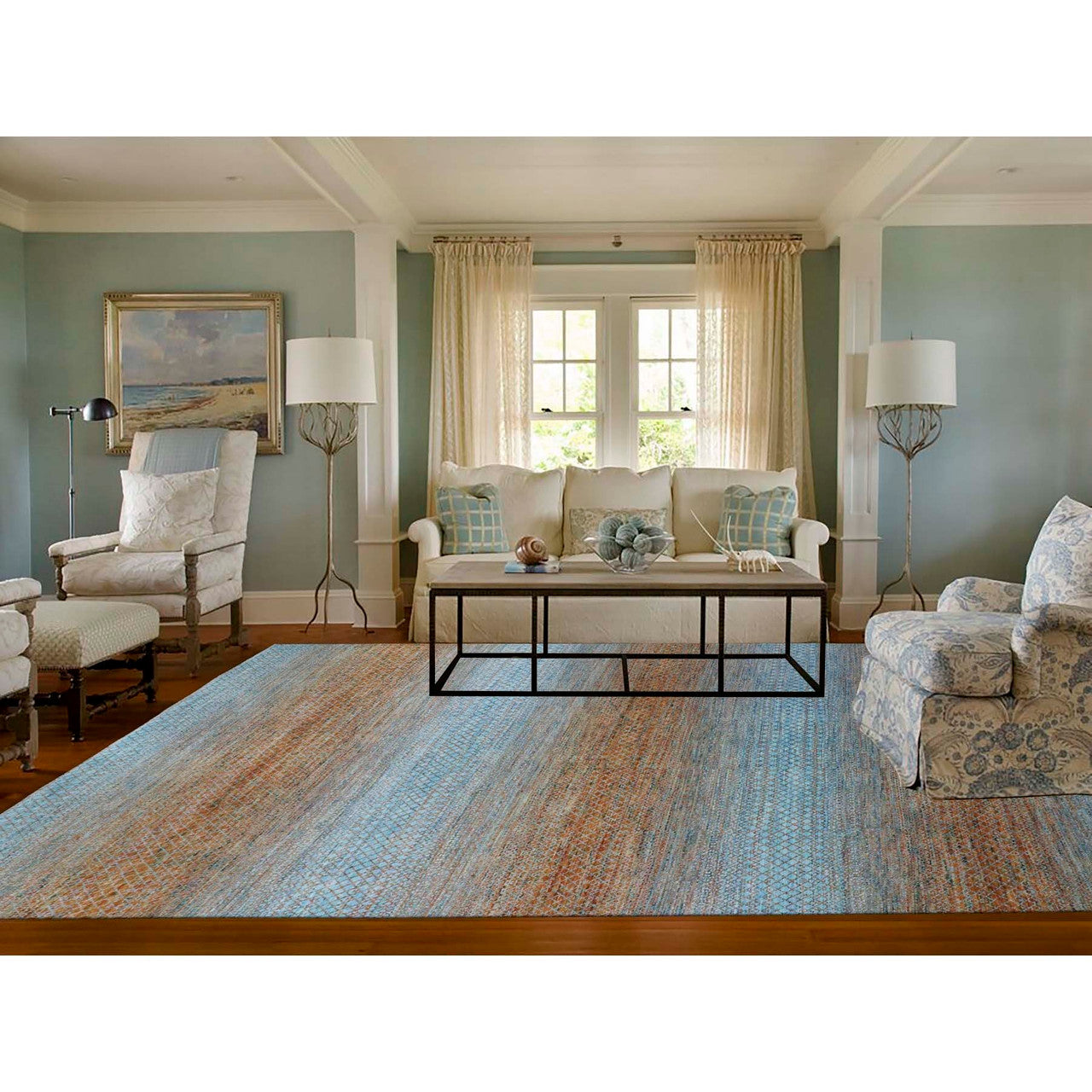 Modern and Contemporary Wool Hand Knotted Rug Orange No Border 10.1X14.0 -O079174