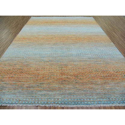 Modern and Contemporary Wool Hand Knotted Rug Orange No Border 10.1X14.0 -O079174