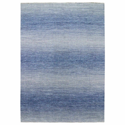 Modern and Contemporary Wool Hand Knotted Rug Blue No Border 10.0X14.1 -O079175