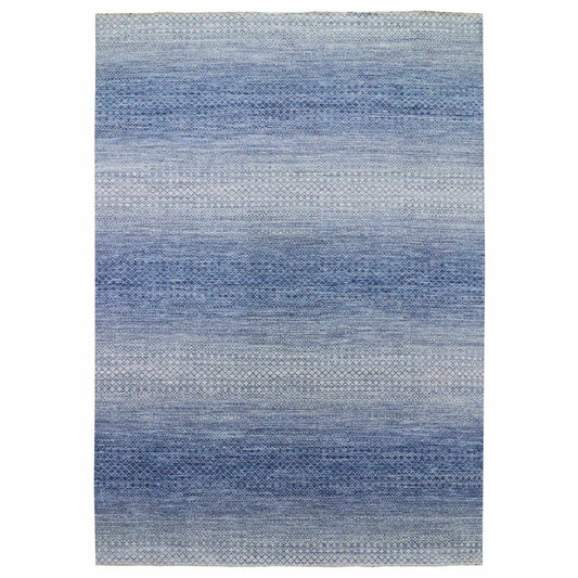 Modern and Contemporary Wool Hand Knotted Rug Blue No Border 10.0X14.1 -O079175