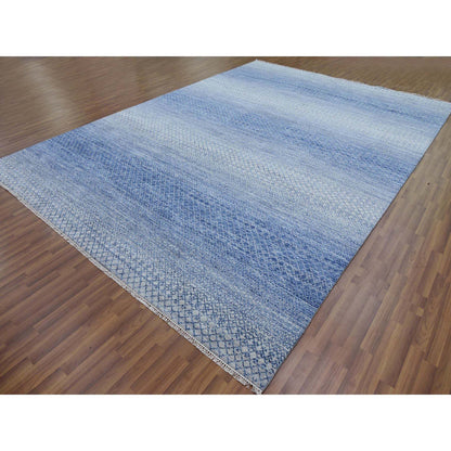 Modern and Contemporary Wool Hand Knotted Rug Blue No Border 10.0X14.1 -O079175