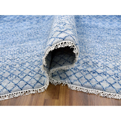 Modern and Contemporary Wool Hand Knotted Rug Blue No Border 10.0X14.1 -O079175