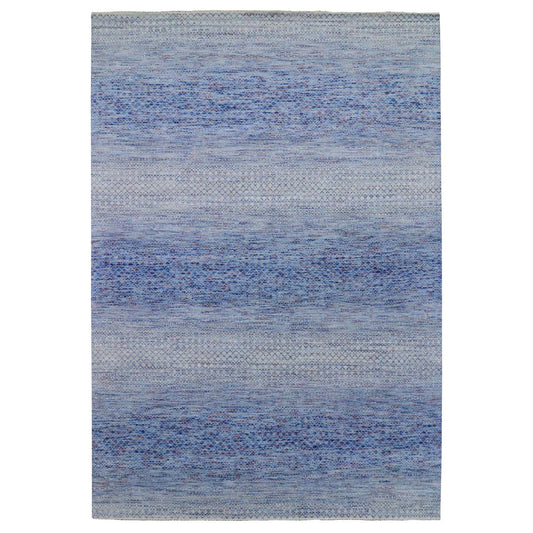 Modern and Contemporary Wool Hand Knotted Rug Blue No Border 10.0X14.4 -O079178