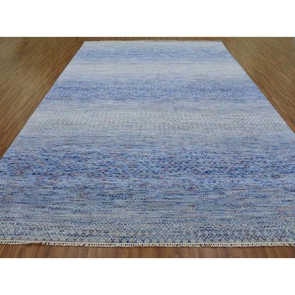 Modern and Contemporary Wool Hand Knotted Rug Blue No Border 10.0X14.4 -O079178