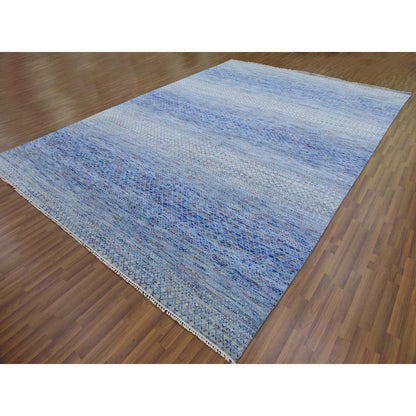 Modern and Contemporary Wool Hand Knotted Rug Blue No Border 10.0X14.4 -O079178