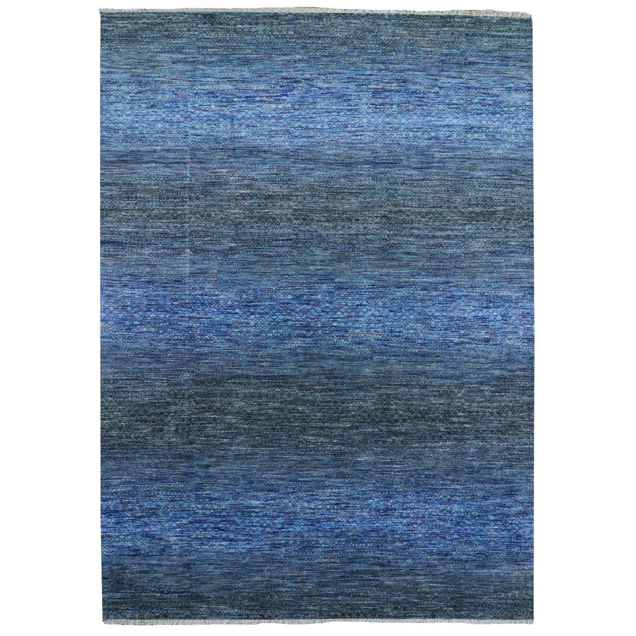 Modern and Contemporary Wool Hand Knotted Rug Blue No Border 10.0X14.0 -O079179