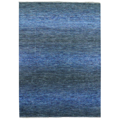 Modern and Contemporary Wool Hand Knotted Rug Blue No Border 10.0X14.0 -O079179