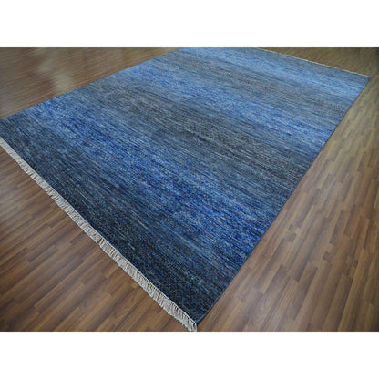 Modern and Contemporary Wool Hand Knotted Rug Blue No Border 10.0X14.0 -O079179