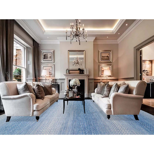 Modern and Contemporary Wool Hand Knotted Rug Blue No Border 10.0X14.4 -O079180