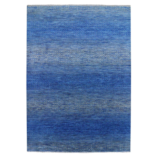 Modern and Contemporary Wool Hand Knotted Rug Blue No Border 10.3X14.4 -O079181