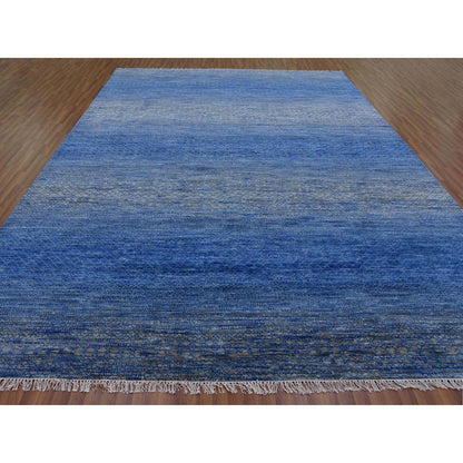 Modern and Contemporary Wool Hand Knotted Rug Blue No Border 10.3X14.4 -O079181
