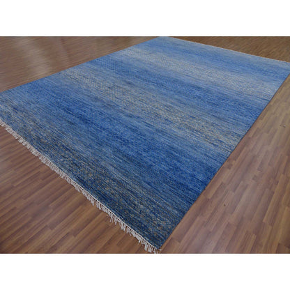 Modern and Contemporary Wool Hand Knotted Rug Blue No Border 10.3X14.4 -O079181