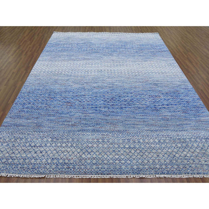Modern and Contemporary Wool Hand Knotted Rug Blue No Border 8.4X10.6 -O079193