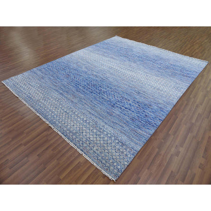 Modern and Contemporary Wool Hand Knotted Rug Blue No Border 8.4X10.6 -O079193