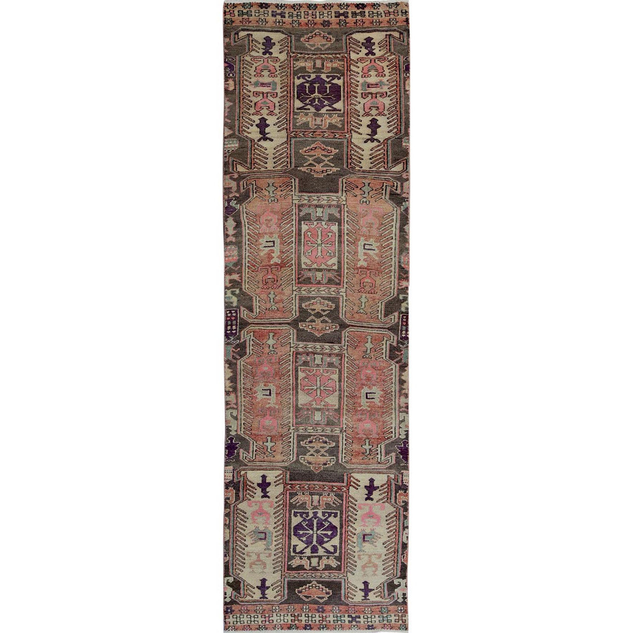 Overdyed & Vintage Wool Hand Knotted Rug Orange 2.7x9.1 -O0791