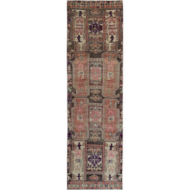 Overdyed & Vintage Wool Hand Knotted Rug Orange 2.7x9.1 -O0791