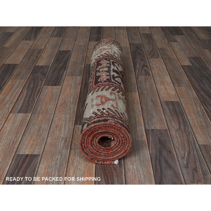 Overdyed & Vintage Wool Hand Knotted Rug Orange 2.7x9.1 -O0791