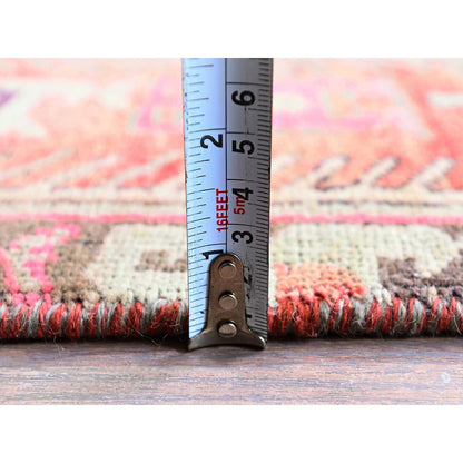 Overdyed & Vintage Wool Hand Knotted Rug Orange 2.7x9.1 -O0791