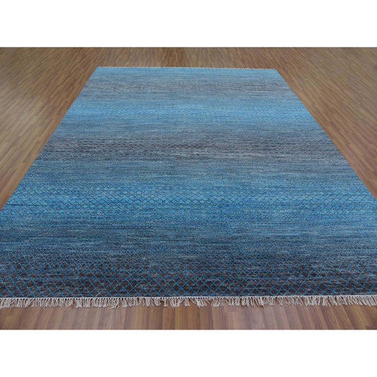 Modern and Contemporary Wool Hand Knotted Rug Blue No Border 9.4X12.1 -O079219