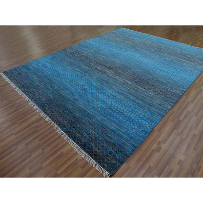 Modern and Contemporary Wool Hand Knotted Rug Blue No Border 9.4X12.1 -O079219