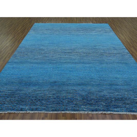 Modern and Contemporary Wool Hand Knotted Rug Blue No Border 9.1X11.10 -O079221