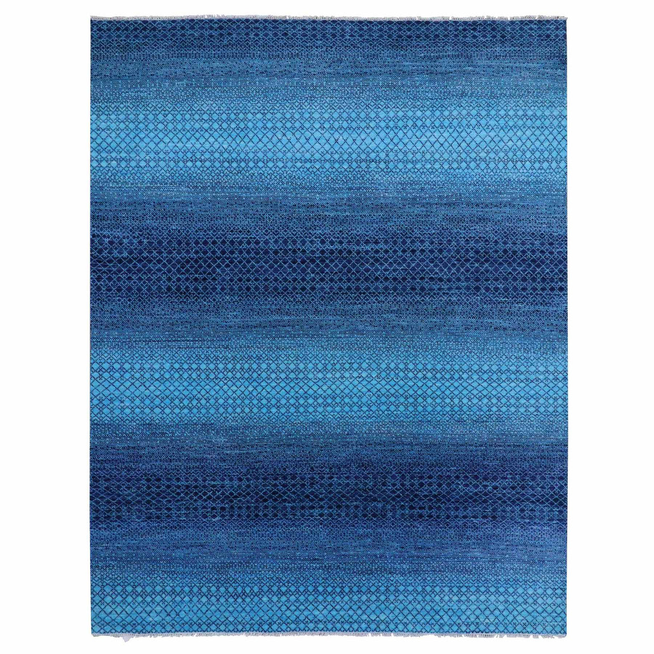Blue 9'1" x 11'8" Modern and Contemporary Hand knotted Wool Rug - Sku: O079227