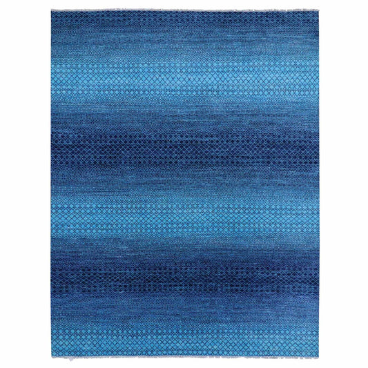 Modern and Contemporary Wool Hand Knotted Rug Blue No Border 9.1X11.8 -O079227