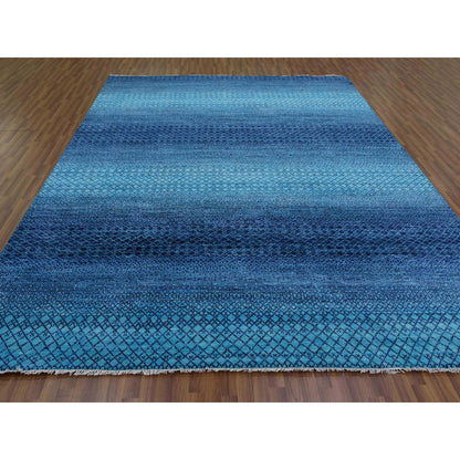 Modern and Contemporary Wool Hand Knotted Rug Blue No Border 9.1X11.8 -O079227
