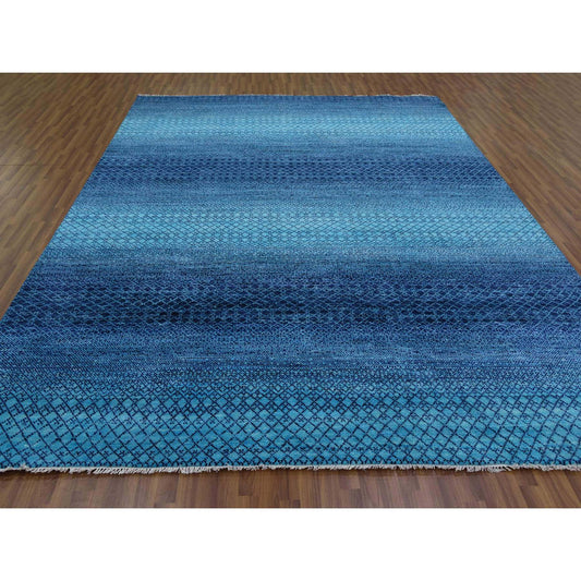 Modern and Contemporary Wool Hand Knotted Rug Blue No Border 9.1X11.8 -O079227