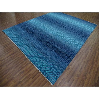 Modern and Contemporary Wool Hand Knotted Rug Blue No Border 9.1X11.8 -O079227