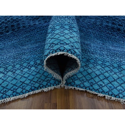 Modern and Contemporary Wool Hand Knotted Rug Blue No Border 9.1X11.8 -O079227