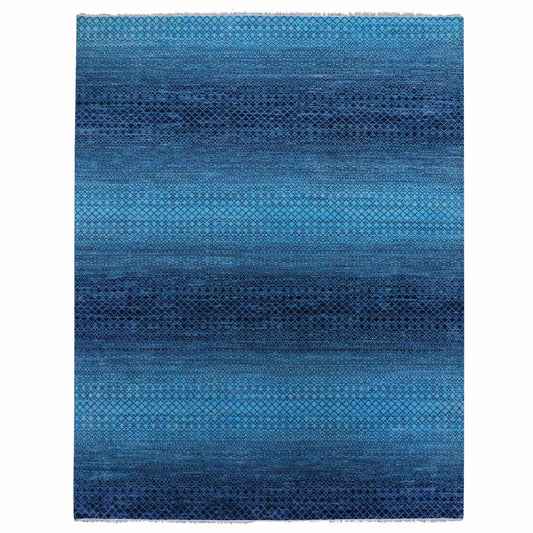 Modern and Contemporary Wool Hand Knotted Rug Blue No Border 9.0X11.7 -O079233