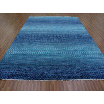 Modern and Contemporary Wool Hand Knotted Rug Blue No Border 9.0X11.7 -O079233