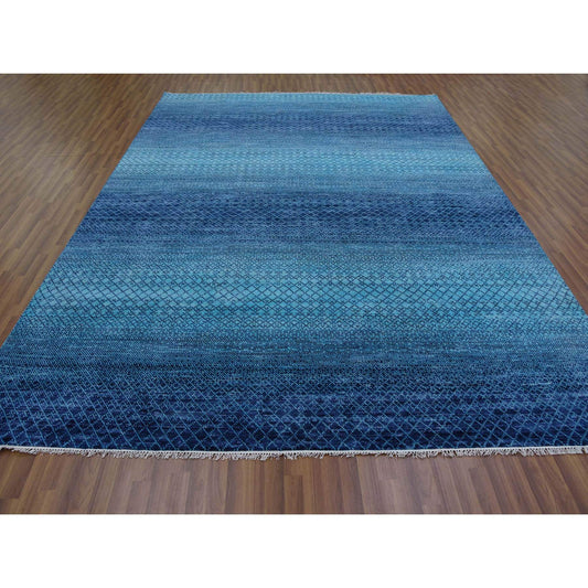 Modern and Contemporary Wool Hand Knotted Rug Blue No Border 9.0X11.7 -O079233