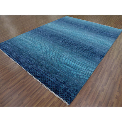 Modern and Contemporary Wool Hand Knotted Rug Blue No Border 9.0X11.7 -O079233