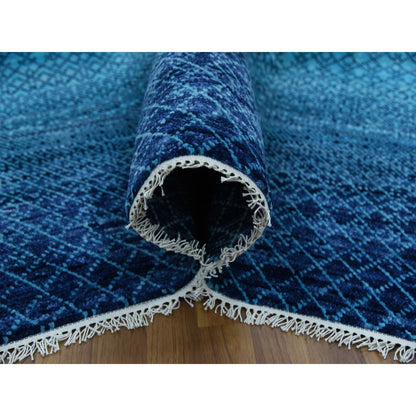 Modern and Contemporary Wool Hand Knotted Rug Blue No Border 9.0X11.7 -O079233