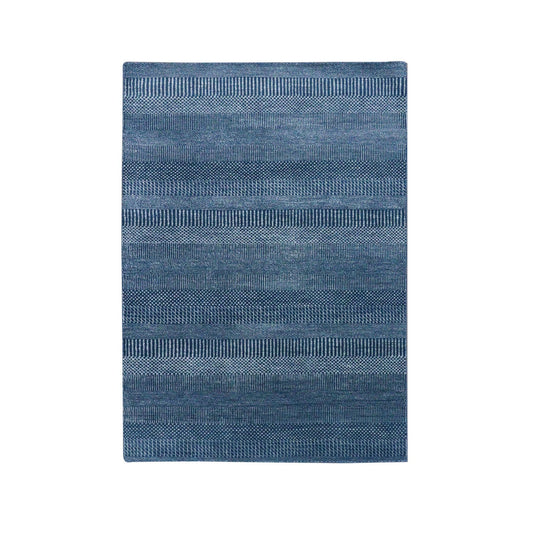Modern and Contemporary Wool & Silk Hand Knotted Rug Blue No Border 4.1X6.1 -O079242