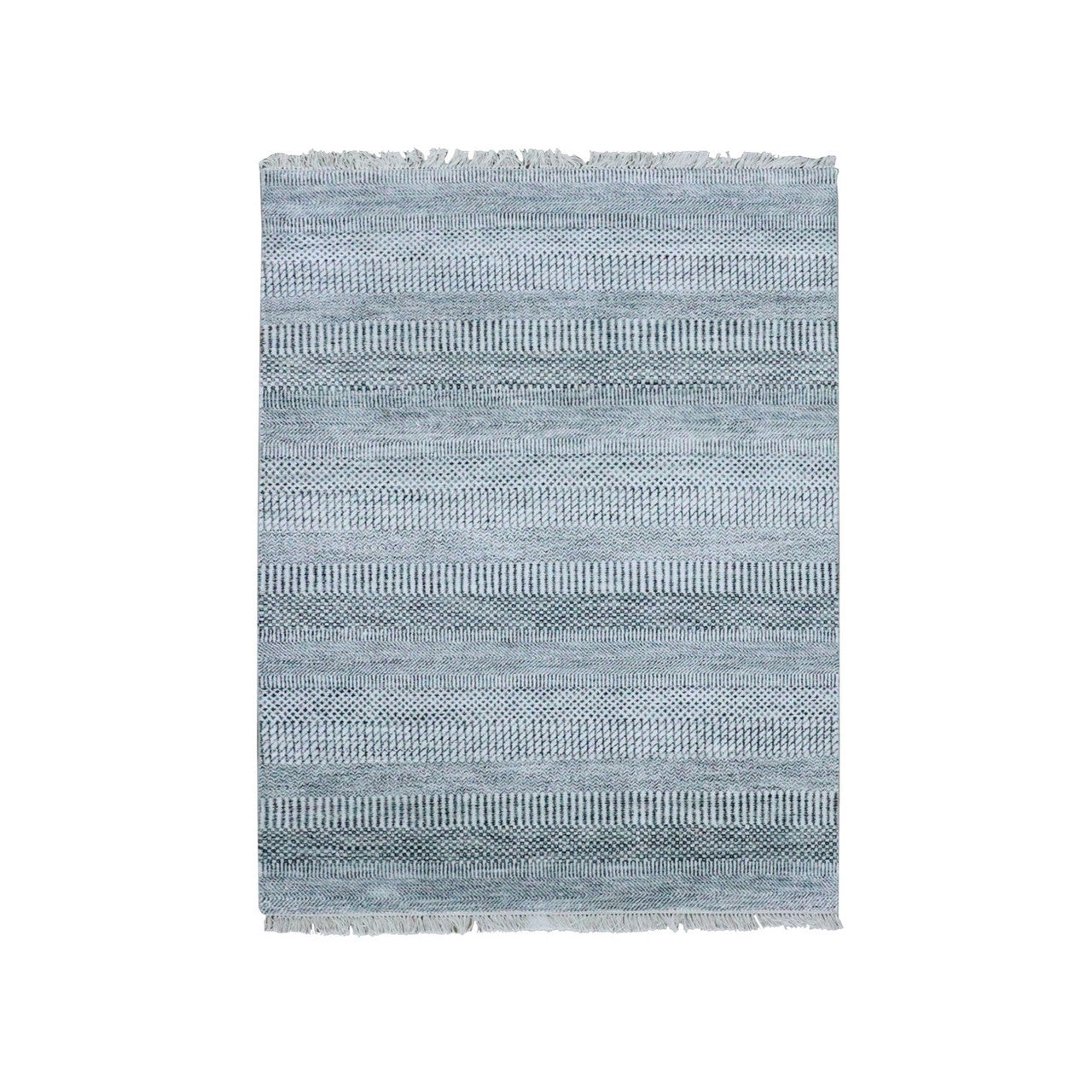 Modern and Contemporary Wool & Silk Hand Knotted Rug Ivory No Border 4.0X6.0 -O079246