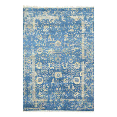 Transitional Wool & Silk Hand Knotted Rug Blue Denim Blue 6.0X9.2 -O079269