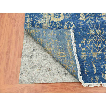 Transitional Wool & Silk Hand Knotted Rug Blue Denim Blue 6.0X9.2 -O079269
