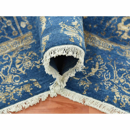 Transitional Wool & Silk Hand Knotted Rug Blue Denim Blue 6.0X9.2 -O079269