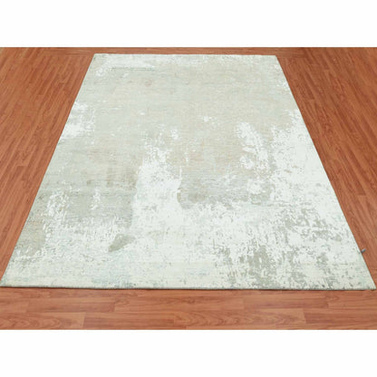 Modern and Contemporary Wool & Silk Hand Knotted Rug Ivory No Border 8.0X10.0 -O079271