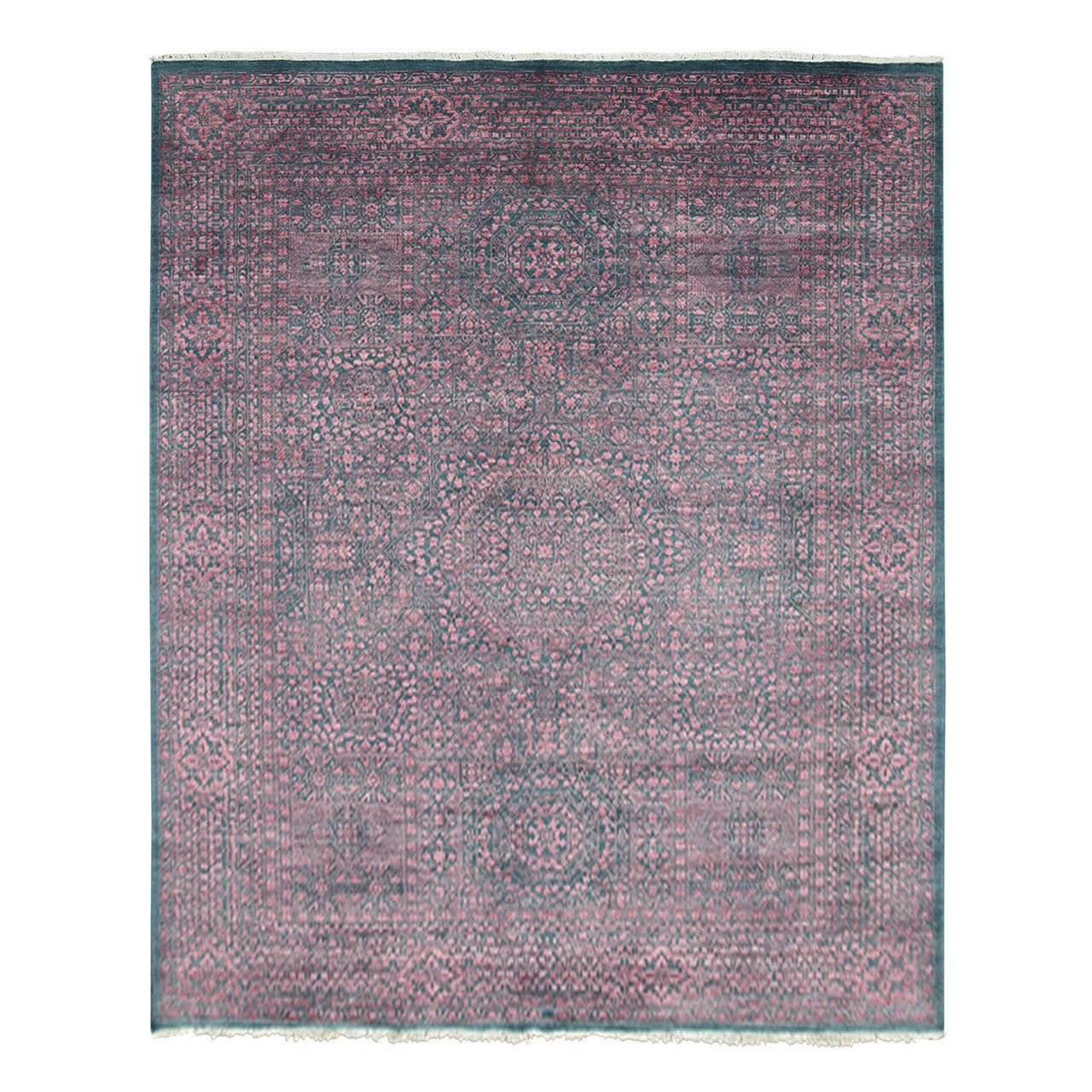 Mamluk Wool & Silk Hand Knotted Rug Green Dark Green 8.0X9.9 -O079273