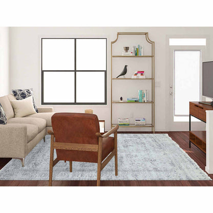 Transitional Wool & Silk Hand Knotted Rug Grey Silver Gray 8.0X9.10 -O079274