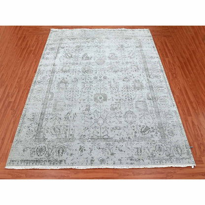 Transitional Wool & Silk Hand Knotted Rug Grey Silver Gray 8.0X9.10 -O079274